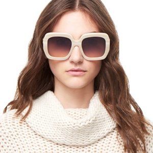 alice + olivia "Lexington" square sunglasses in cream horn with crystal details